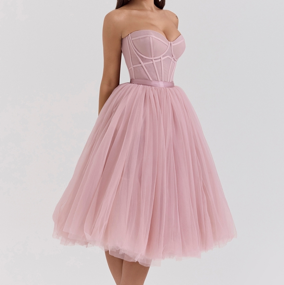 House Of Cb Darling French Rose Tulle Midi Dress